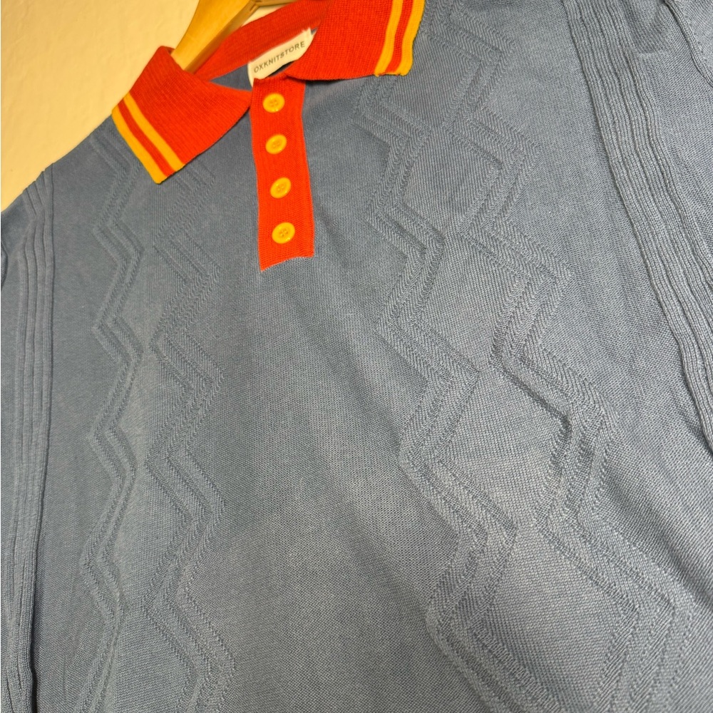 OXKNIT Store Knit Polo Shirt Men’s size Large Retro 60s 70s Mod Style - Picture 5 of 7